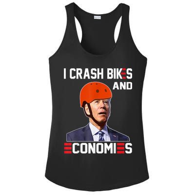 Funny Biden Meme I Crash Bikes And Economies Funny Joe Biden Falling Off Bike Ladies PosiCharge Competitor Racerback Tank