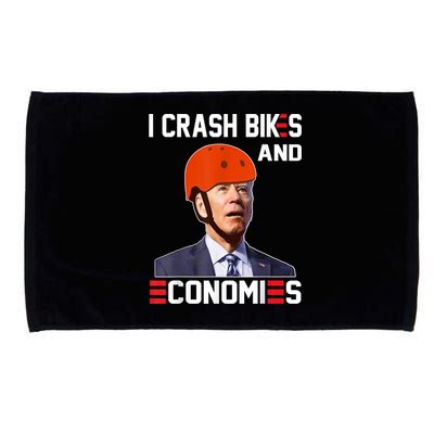 Funny Biden Meme I Crash Bikes And Economies Funny Joe Biden Falling Off Bike Microfiber Hand Towel