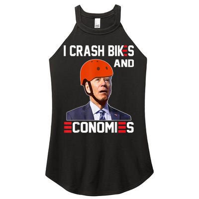Funny Biden Meme I Crash Bikes And Economies Funny Joe Biden Falling Off Bike Women's Perfect Tri Rocker Tank