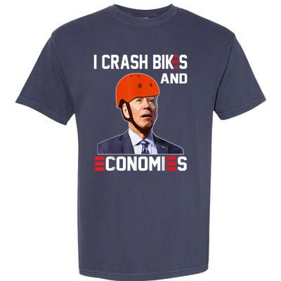 Funny Biden Meme I Crash Bikes And Economies Funny Joe Biden Falling Off Bike Garment-Dyed Heavyweight T-Shirt