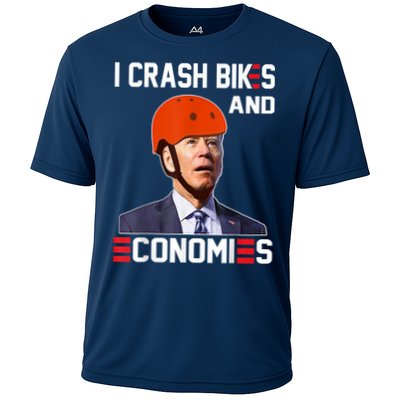 Funny Biden Meme I Crash Bikes And Economies Funny Joe Biden Falling Off Bike Performance Shirt