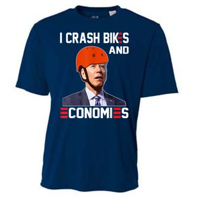 Funny Biden Meme I Crash Bikes And Economies Funny Joe Biden Falling Off Bike Cooling Performance Crew T-Shirt