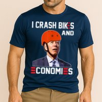 Funny Biden Meme I Crash Bikes And Economies Funny Joe Biden Falling Off Bike Cooling Performance Crew T-Shirt