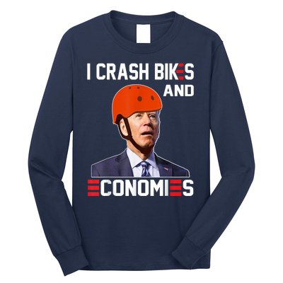 Funny Biden Meme I Crash Bikes And Economies Funny Joe Biden Falling Off Bike Long Sleeve Shirt