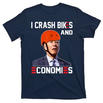 Funny Biden Meme I Crash Bikes And Economies Funny Joe Biden Falling Off Bike T-Shirt