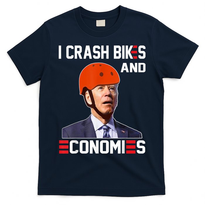 Funny Biden Meme I Crash Bikes And Economies Funny Joe Biden Falling Off Bike T-Shirt