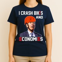 Funny Biden Meme I Crash Bikes And Economies Funny Joe Biden Falling Off Bike T-Shirt