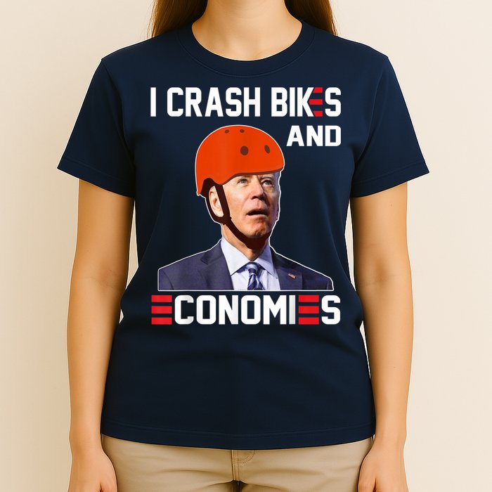 Funny Biden Meme I Crash Bikes And Economies Funny Joe Biden Falling Off Bike T-Shirt