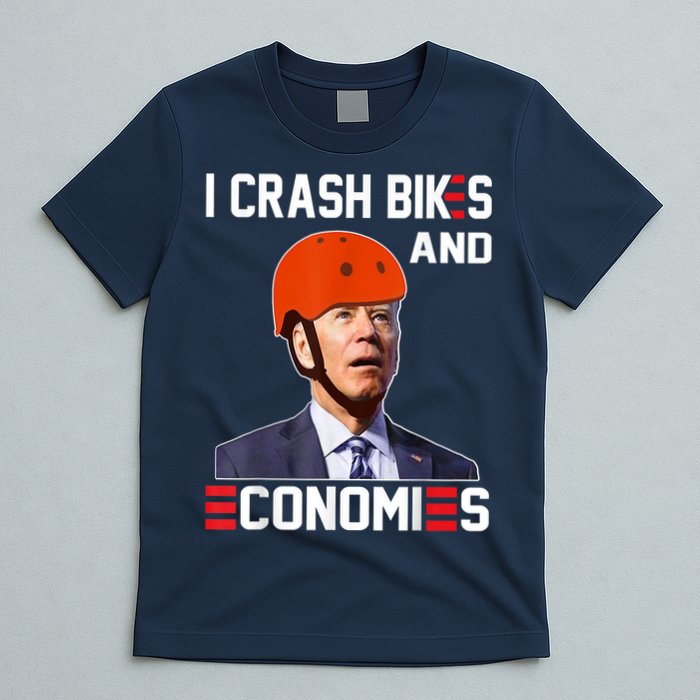 Funny Biden Meme I Crash Bikes And Economies Funny Joe Biden Falling Off Bike T-Shirt