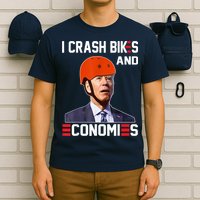 Funny Biden Meme I Crash Bikes And Economies Funny Joe Biden Falling Off Bike T-Shirt