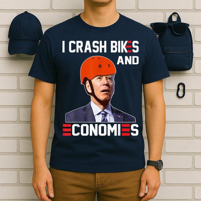 Funny Biden Meme I Crash Bikes And Economies Funny Joe Biden Falling Off Bike T-Shirt
