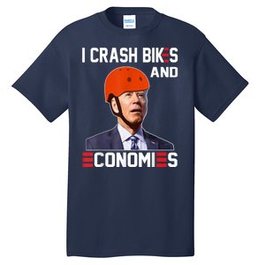 Funny Biden Meme I Crash Bikes And Economies Funny Joe Biden Falling Off Bike Tall T-Shirt