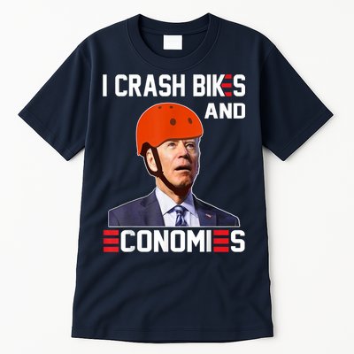 Funny Biden Meme I Crash Bikes And Economies Funny Joe Biden Falling Off Bike Tall T-Shirt