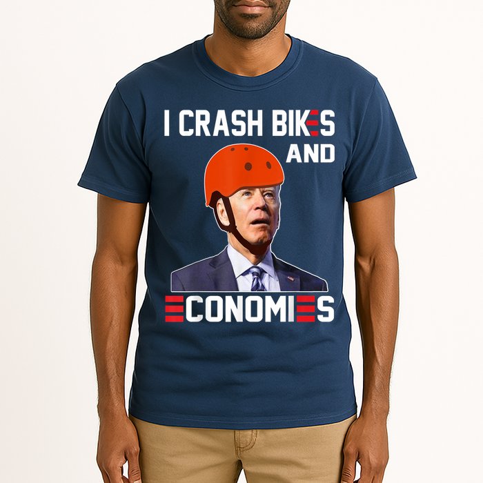 Funny Biden Meme I Crash Bikes And Economies Funny Joe Biden Falling Off Bike Tall T-Shirt