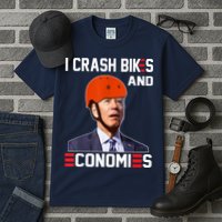 Funny Biden Meme I Crash Bikes And Economies Funny Joe Biden Falling Off Bike Tall T-Shirt