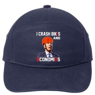 Funny Biden Meme I Crash Bikes And Economies Funny Joe Biden Falling Off Bike 7-Panel Snapback Hat