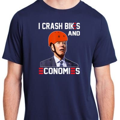 Funny Biden Meme I Crash Bikes And Economies Funny Joe Biden Falling Off Bike Adult ChromaSoft Performance T-Shirt