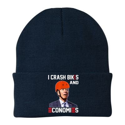 Funny Biden Meme I Crash Bikes And Economies Funny Joe Biden Falling Off Bike Knit Cap Winter Beanie