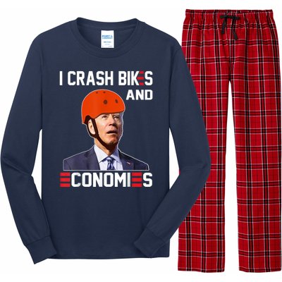 Funny Biden Meme I Crash Bikes And Economies Funny Joe Biden Falling Off Bike Long Sleeve Pajama Set