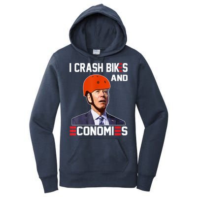 Funny Biden Meme I Crash Bikes And Economies Funny Joe Biden Falling Off Bike Women's Pullover Hoodie