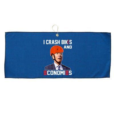 Funny Biden Meme I Crash Bikes And Economies Funny Joe Biden Falling Off Bike Large Microfiber Waffle Golf Towel