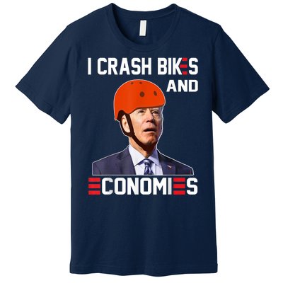 Funny Biden Meme I Crash Bikes And Economies Funny Joe Biden Falling Off Bike Premium T-Shirt