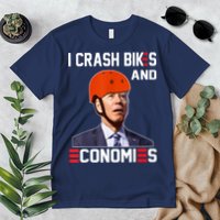 Funny Biden Meme I Crash Bikes And Economies Funny Joe Biden Falling Off Bike Premium T-Shirt