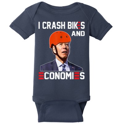 Funny Biden Meme I Crash Bikes And Economies Funny Joe Biden Falling Off Bike Baby Bodysuit