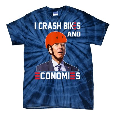 Funny Biden Meme I Crash Bikes And Economies Funny Joe Biden Falling Off Bike Tie-Dye T-Shirt