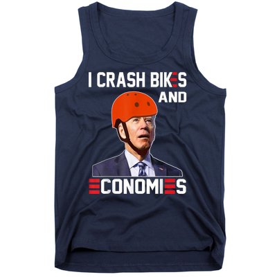 Funny Biden Meme I Crash Bikes And Economies Funny Joe Biden Falling Off Bike Tank Top