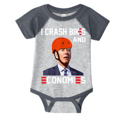Funny Biden Meme I Crash Bikes And Economies Funny Joe Biden Falling Off Bike Infant Baby Jersey Bodysuit