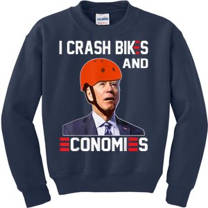 Funny Biden Meme I Crash Bikes And Economies Funny Joe Biden Falling Off Bike Kids Sweatshirt