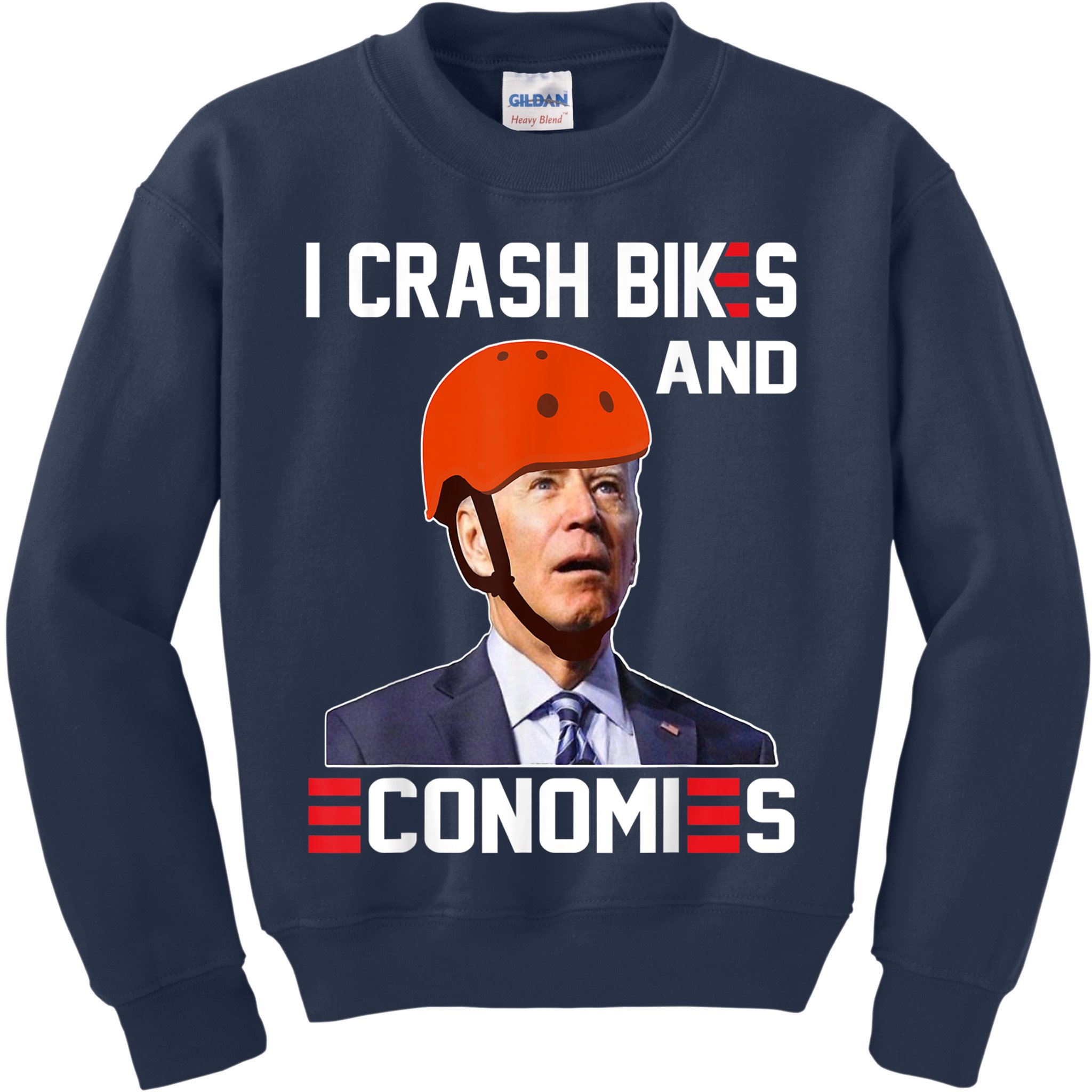 Funny Biden Meme I Crash Bikes And Economies Funny Joe Biden Falling Off Bike Kids Sweatshirt