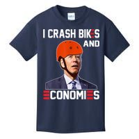 Funny Biden Meme I Crash Bikes And Economies Funny Joe Biden Falling Off Bike Kids T-Shirt