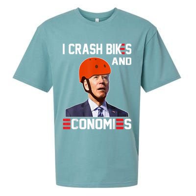 Funny Biden Meme I Crash Bikes And Economies Funny Joe Biden Falling Off Bike Sueded Cloud Jersey T-Shirt