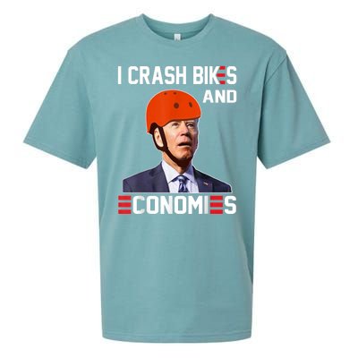 Funny Biden Meme I Crash Bikes And Economies Funny Joe Biden Falling Off Bike Sueded Cloud Jersey T-Shirt