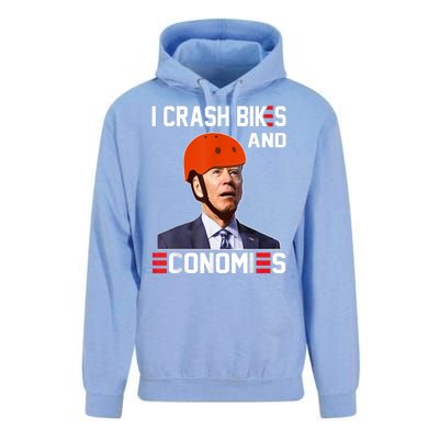 Funny Biden Meme I Crash Bikes And Economies Funny Joe Biden Falling Off Bike Unisex Surf Hoodie