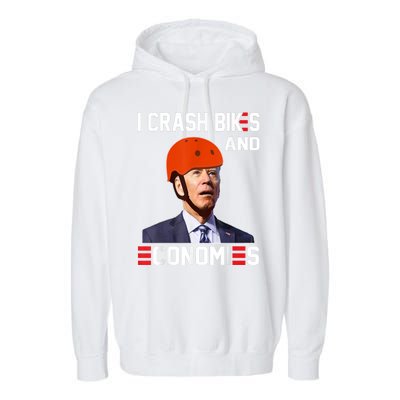 Funny Biden Meme I Crash Bikes And Economies Funny Joe Biden Falling Off Bike Garment-Dyed Fleece Hoodie