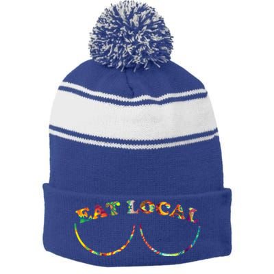 Funny Breastfeeding Meme Mom Eat Local Milk Source Great Gift Stripe Pom Pom Beanie