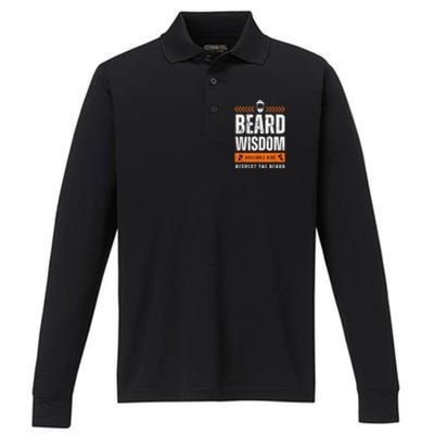 Funny Beard Man Gift Tee Beard Wisdom Available Here Performance Long Sleeve Polo