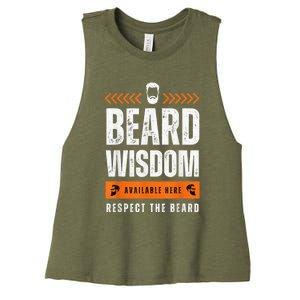 Funny Beard Man Gift Tee Beard Wisdom Available Here Women's Racerback Cropped Tank