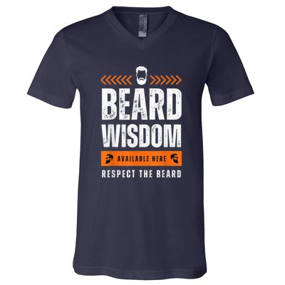 Funny Beard Man Gift Tee Beard Wisdom Available Here V-Neck T-Shirt