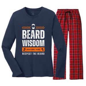 Funny Beard Man Gift Tee Beard Wisdom Available Here Women's Long Sleeve Flannel Pajama Set 