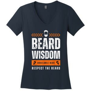 Funny Beard Man Gift Tee Beard Wisdom Available Here Women's V-Neck T-Shirt