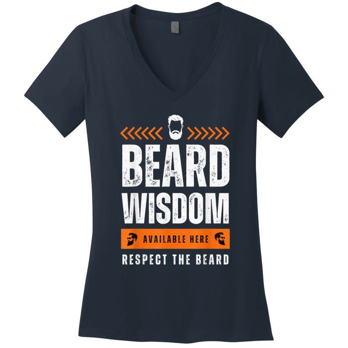 Funny Beard Man Gift Tee Beard Wisdom Available Here Women's V-Neck T-Shirt