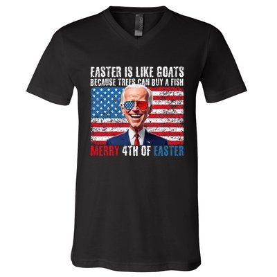 Funny Biden Merry 4th Of Easter Sarcastic Design V-Neck T-Shirt