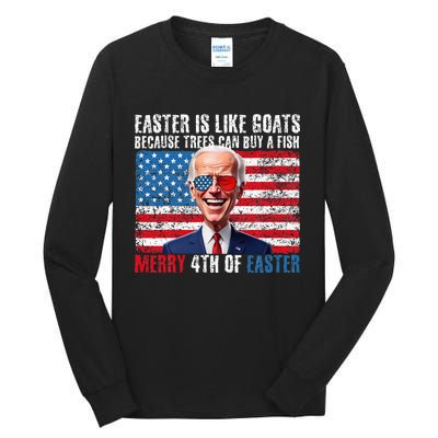 Funny Biden Merry 4th Of Easter Sarcastic Design Tall Long Sleeve T-Shirt