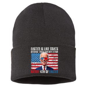 Funny Biden Merry 4th Of Easter Sarcastic Design Sustainable Knit Beanie