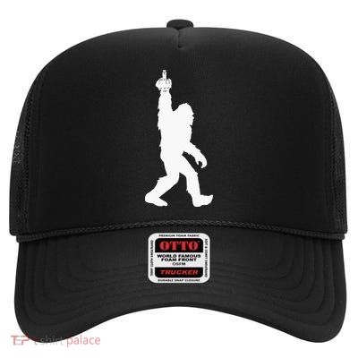 Funny Bigfoot Middle Finger For Squatch Believers High Crown Mesh Back Trucker Hat