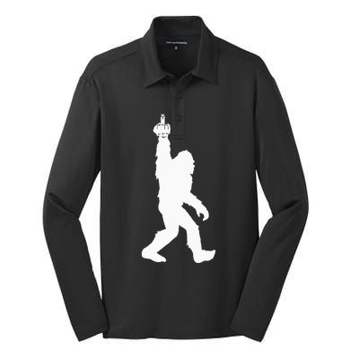 Funny Bigfoot Middle Finger For Squatch Believers Silk Touch Performance Long Sleeve Polo